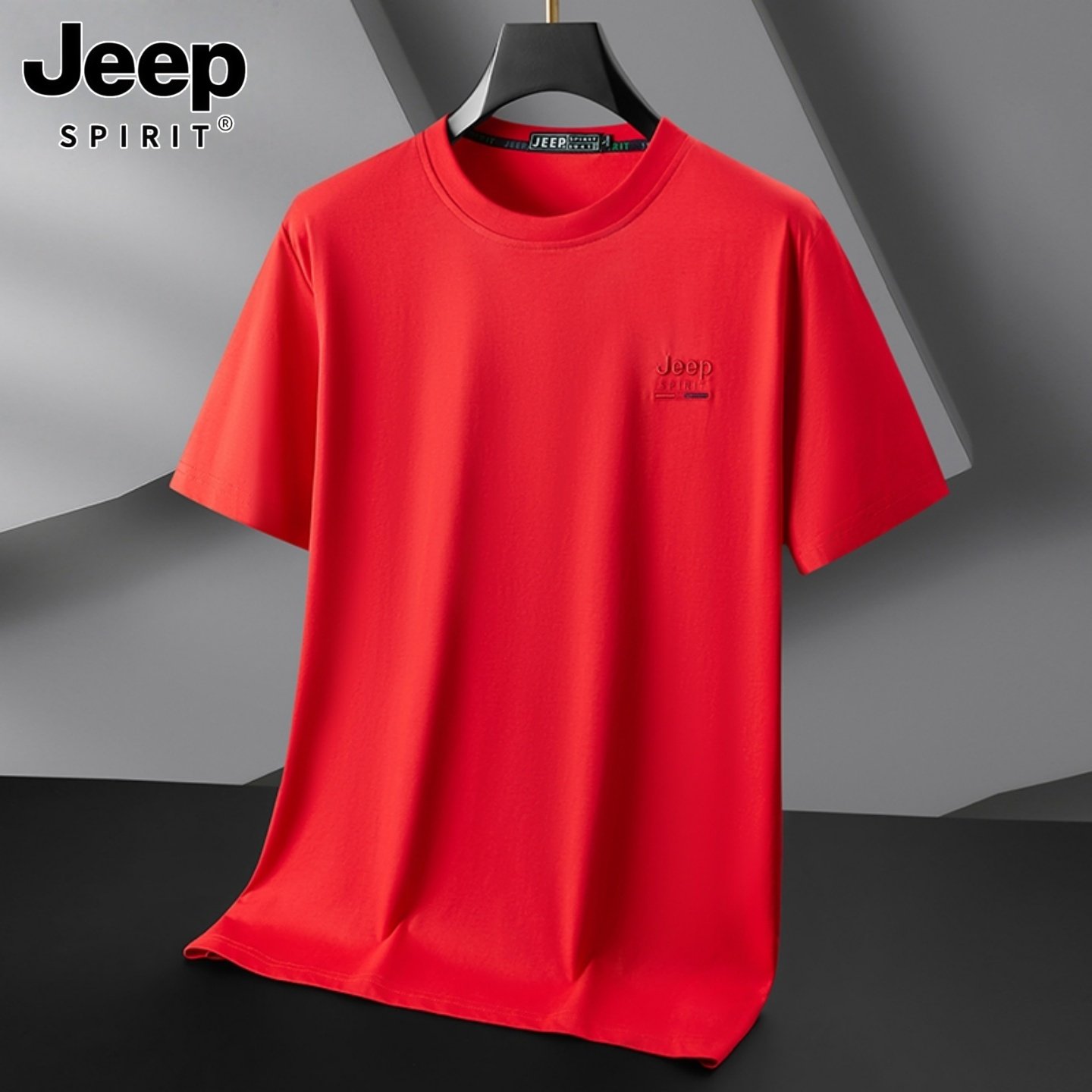 吉普红色短袖t恤男款夏季圆领休闲运动半截袖本命年马年打底体恤
