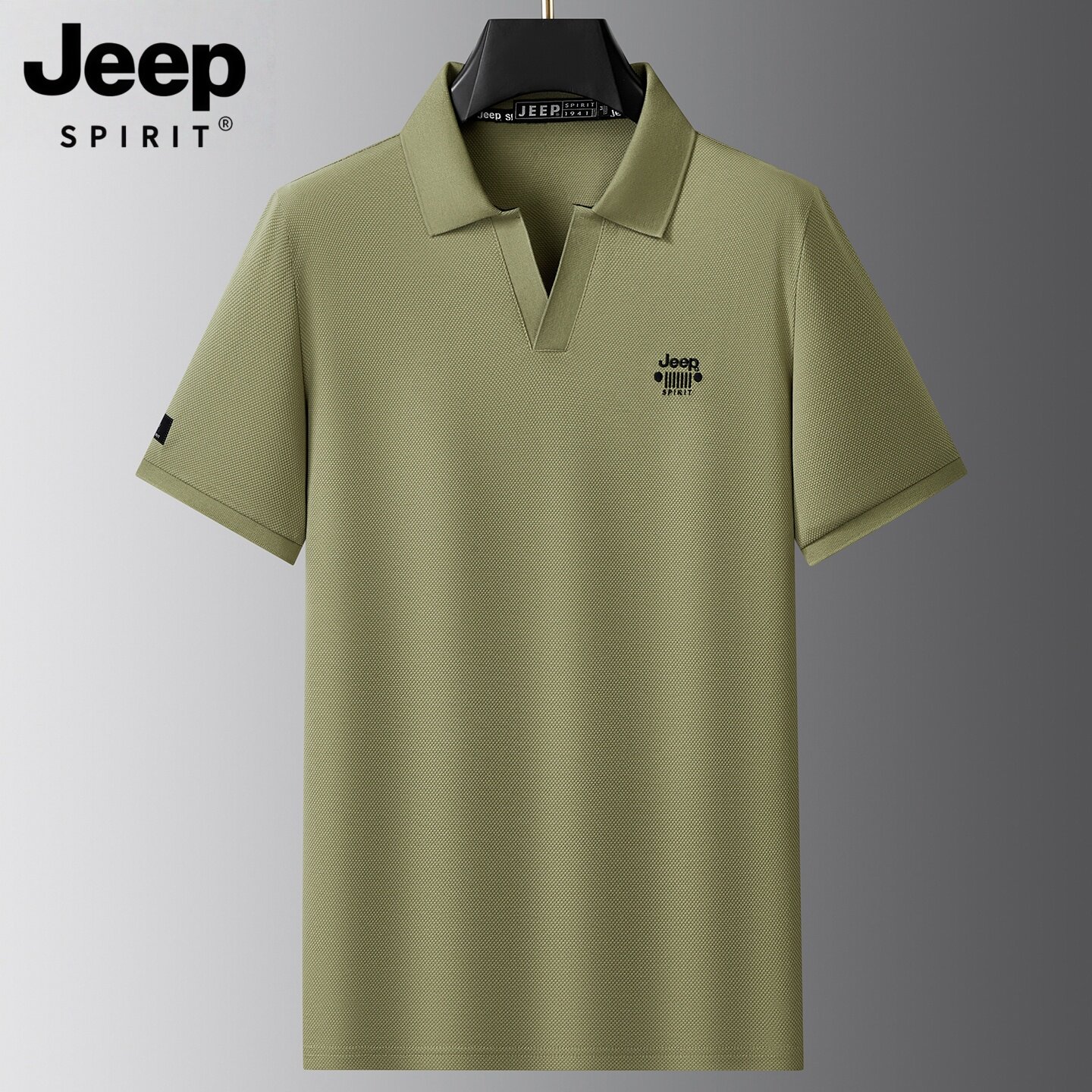 吉普翻领短袖t恤男款夏季2026新款爸爸男装珠地网眼棉半截袖上衣