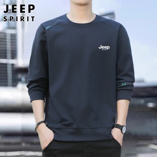 jeep圆领卫衣男士秋季2026新款宽松大码上衣休闲运动长袖T恤男款