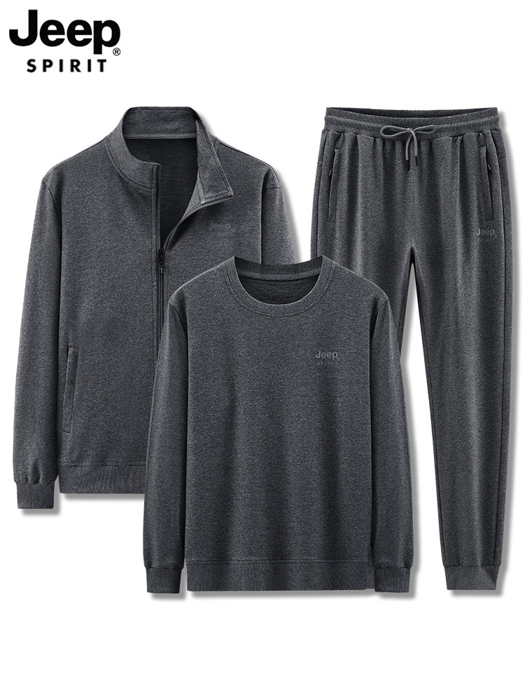 지프 브랜드 중년 및 노인 운동복 남성 가을 중년 아빠 순면 캐주얼 운동복 남성용 3 종 세트
