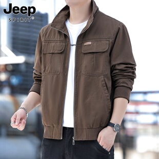 吉普工装夹克男士春秋季新款宽松多口袋复古纯棉休闲运动外套男款