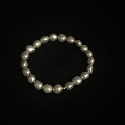 ColdGrey 天然波斯灰巴洛克珍珠手链 男女情侣简约弹性手串配饰