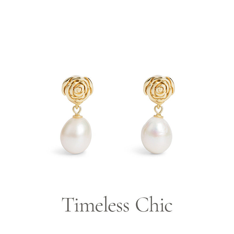 timelesschic 炼金术士玫瑰 法式天然巴洛克珍珠耳环耳饰女18k金
