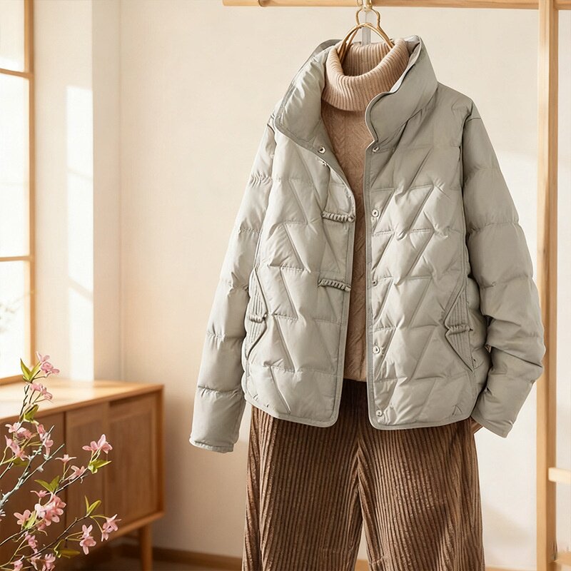 冬季大码女短款无帽中国风羽绒服