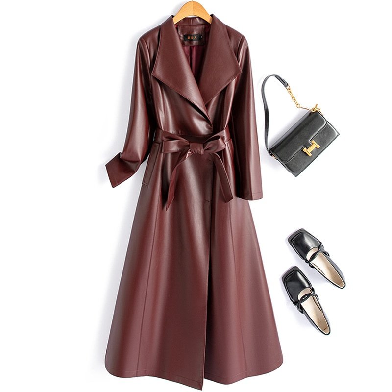 跨境高级感真皮皮衣时尚女中长款风衣绵羊皮大衣显瘦气质修身外套