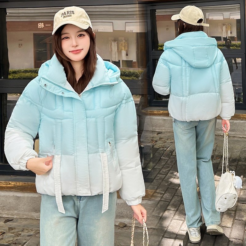 渐变色新潮款加厚棉服女士冬季小个子韩系新款时尚保暖短连帽外套,女装/女士精品,棉衣/棉服,淘宝优惠券,粉丝福利购,淘宝优惠卷