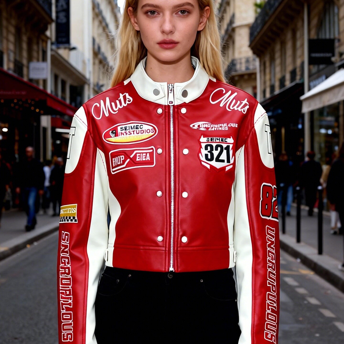 新款跨境热销PU机车皮衣女立领撞色拼接仿赛车服修身夹克薄款春秋