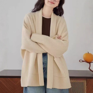 百搭宽松慵懒风毛衣外套 女秋冬新款 韩版 复古简约休闲V领针织开衫