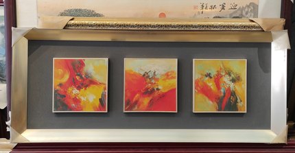 中古风挂画做旧抽象客厅装饰画卧室床头沙发背景墙酒店壁画三合一