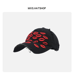 美式毛边破洞个性断檐鸭舌帽子男女百搭潮酷刺绣暗黑乞丐风棒球帽