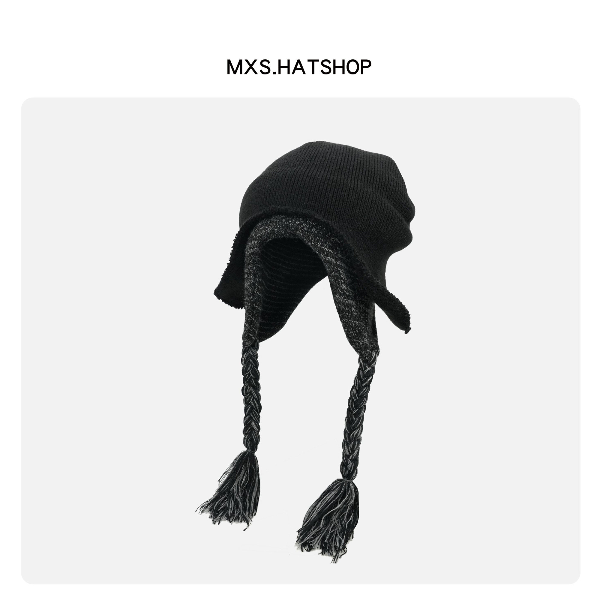 杂色麻花辫双层针织帽男女小众个性雷锋帽暗黑古着感护耳毛线冷帽