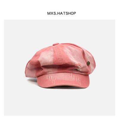 美式复古破洞水洗云朵贝雷帽