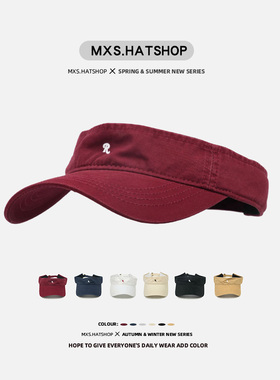 夏季户外遮阳空顶帽子男女韩版小r字母刺绣棒球帽复古无顶鸭舌帽