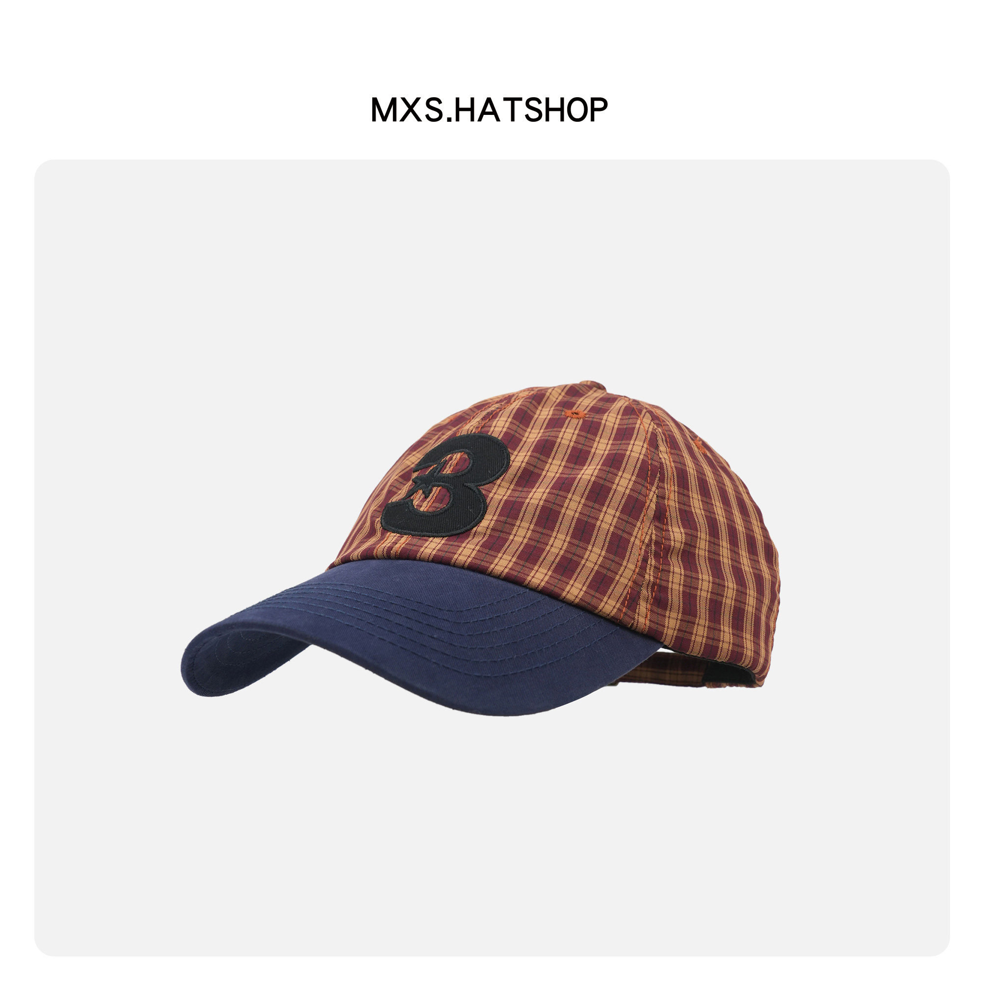 韩味小众格子棒球帽男女春夏新款个性刺绣帽子时尚百搭撞色鸭舌帽