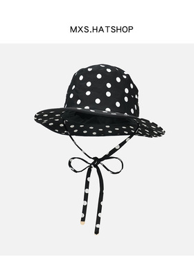 韩系可爱波点渔夫帽女百搭时尚复古格子西部牛仔帽ins抽绳防晒帽