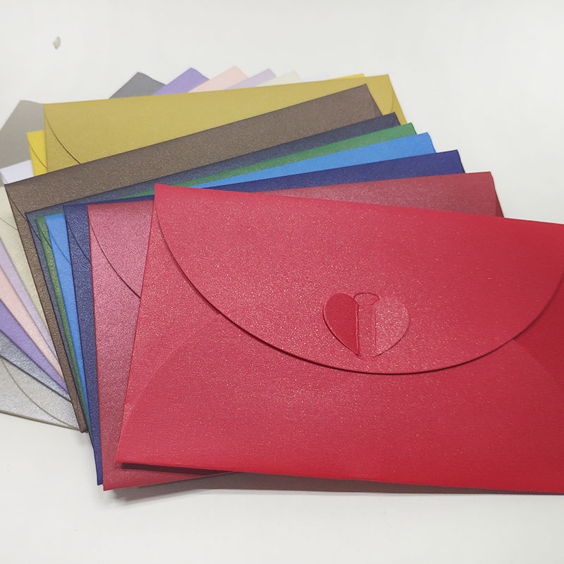 20个爱心信封珠光纸心心扣明信片封套厚收纳可爱创意质感紫色大号