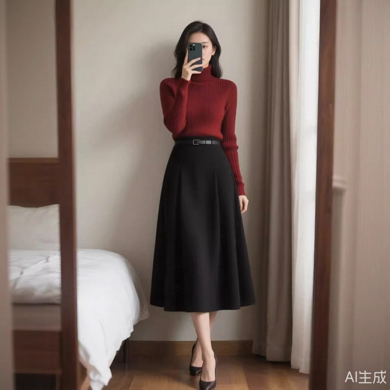 2025秋冬复古针织打底衫毛衣衫轻奢优雅风两件套毛呢半身裙套装女