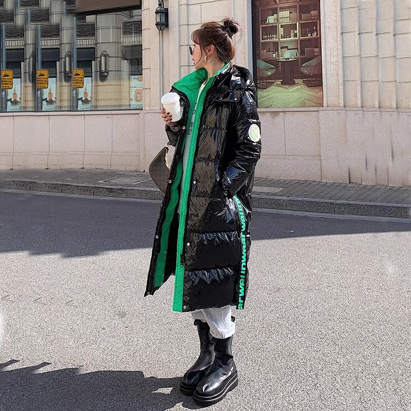 立领白鸭绒加厚羽绒服休闲中长款外套亮面免洗感女冬季新款保暖