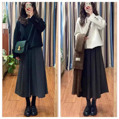 套装女2025秋冬呢短外套半身裙