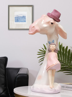 蓝色蜗牛 云海福鹿 家居客厅大厅洽谈桌售楼处艺术摆件软装雕塑