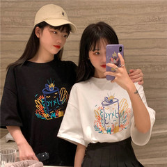 實拍實價~ 韓版寬鬆童趣塗鴉印花圓領短袖T恤女