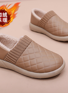 冬季新款女棉鞋老北京布鞋女鞋加绒保暖皮面防水外穿防滑妈妈棉鞋
