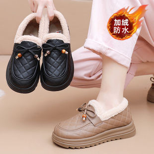 冬季新款老北京布鞋女棉鞋加绒加厚底保暖防水一脚蹬妈妈鞋工作鞋