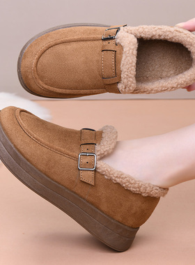 冬季老北京布鞋女士棉鞋加绒保暖勃肯棉靴加厚毛毛靴一脚蹬妈妈鞋