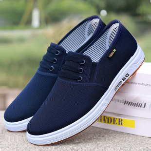 新款帆布鞋男韩版潮流老北京布鞋男鞋透气防滑休闲一脚蹬爸爸布鞋