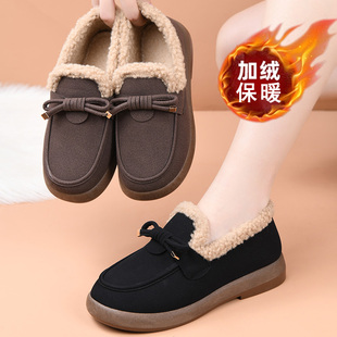 冬季加绒加厚老北京布鞋女棉鞋一脚蹬工作鞋保暖防滑中老年妈妈鞋