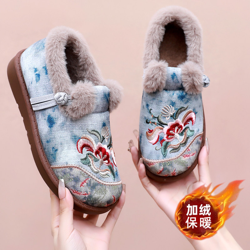 老北京绣花棉鞋女冬季加绒保暖民族风厚底防滑软底一脚蹬妈妈棉鞋,女鞋,棉鞋,淘宝优惠券,粉丝福利购,淘宝优惠卷