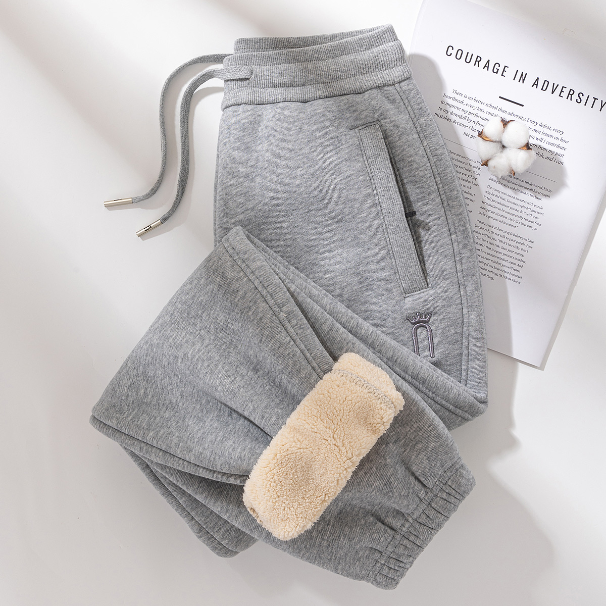 超厚保暖羊羔绒卫裤女