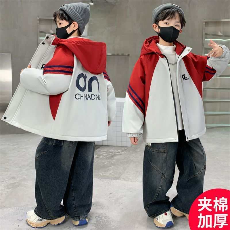 冲锋衣外套帅气男童冬季加绒加厚