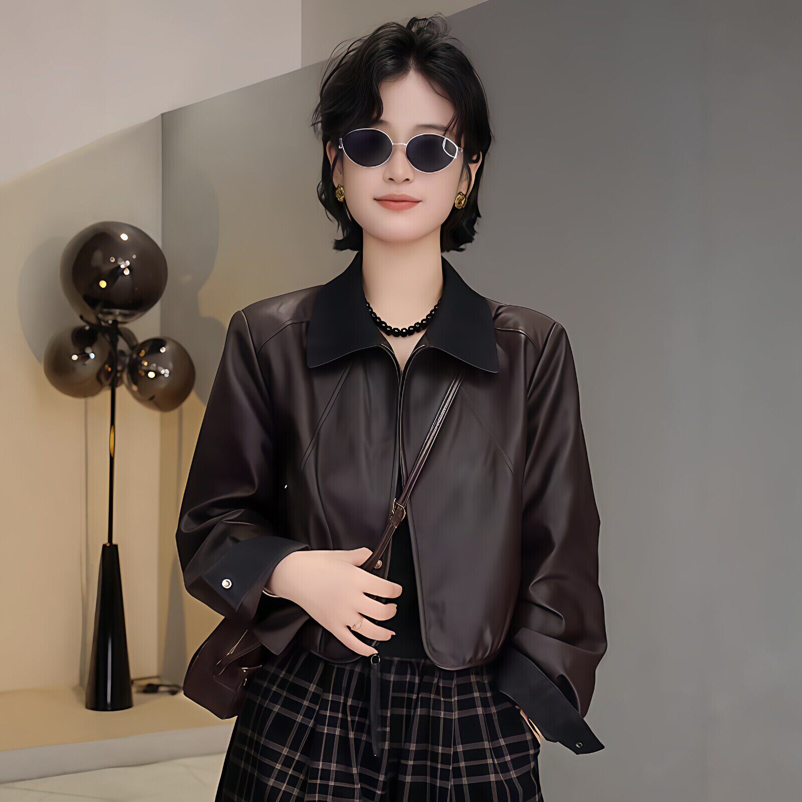 高级感休闲时尚皮衣外套女春季韩版宽松显瘦小个子短款夹克上衣