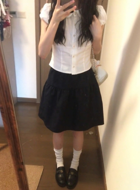 小个子娃娃领白色短袖衬衫女夏季2026新款泡泡袖短款法式上衣衬衣