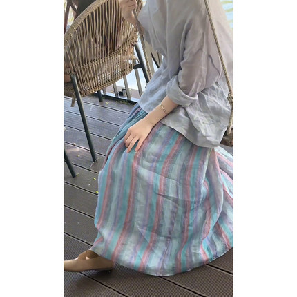 法式慵懒风休闲穿搭一整套装女夏季防晒衬衫上衣条纹半身裙两件套