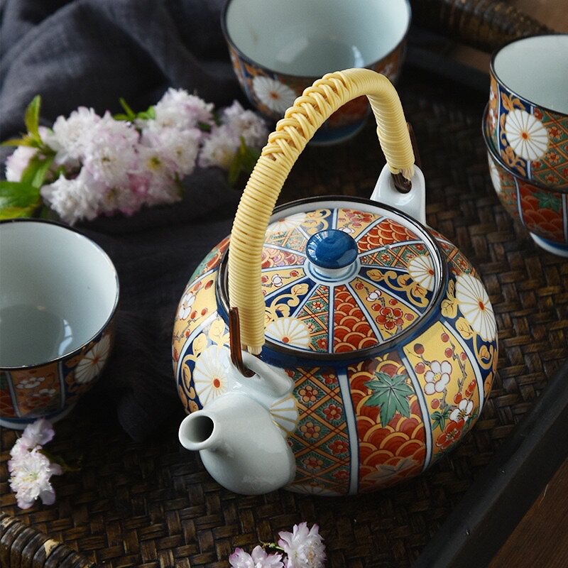 波佐见日本进口古伊万里6入壶杯茶具套装和风家用礼品锦平安樱花