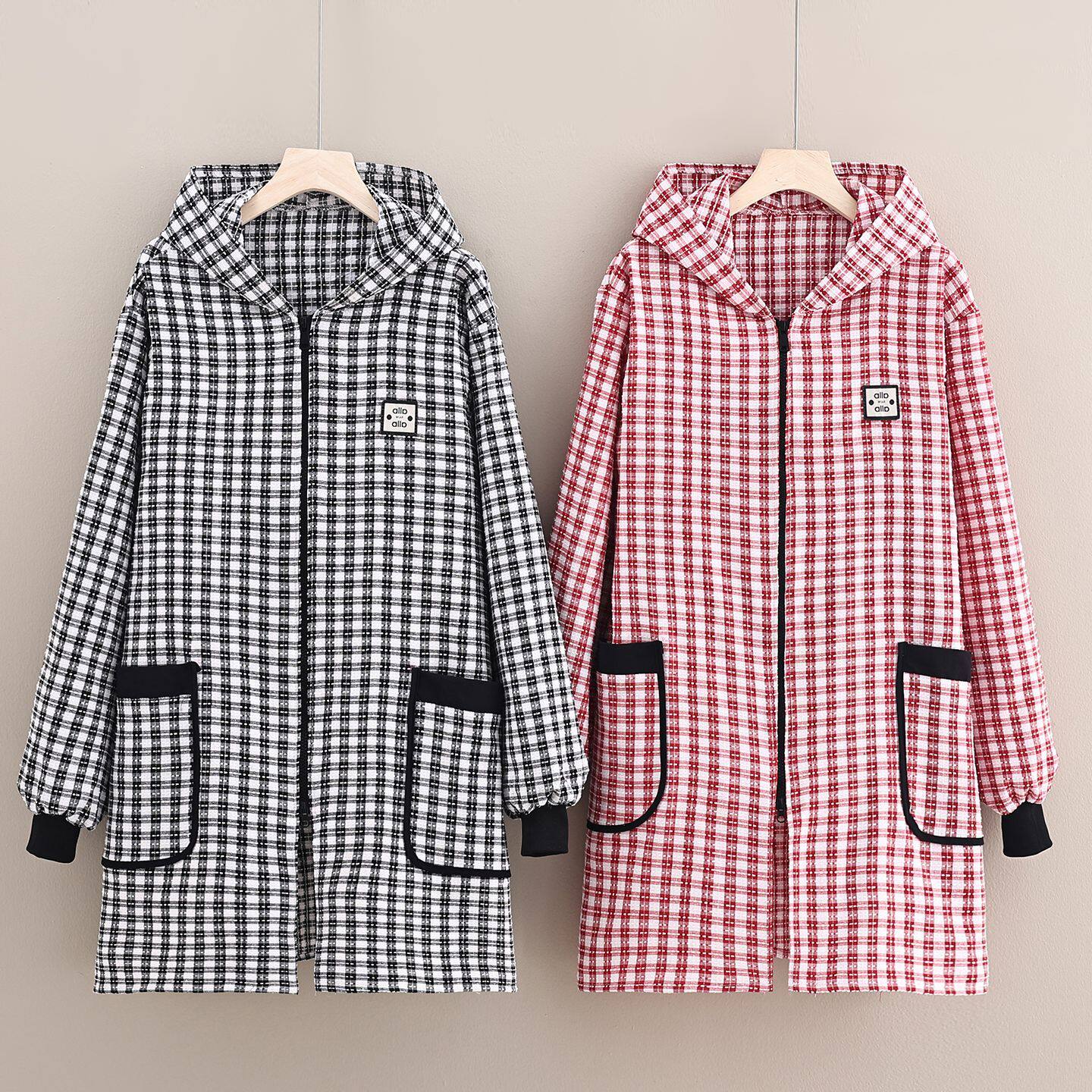 厨房长袖连帽拉链围裙耐脏款帽子双口袋做家务餐饮服务简约工作服