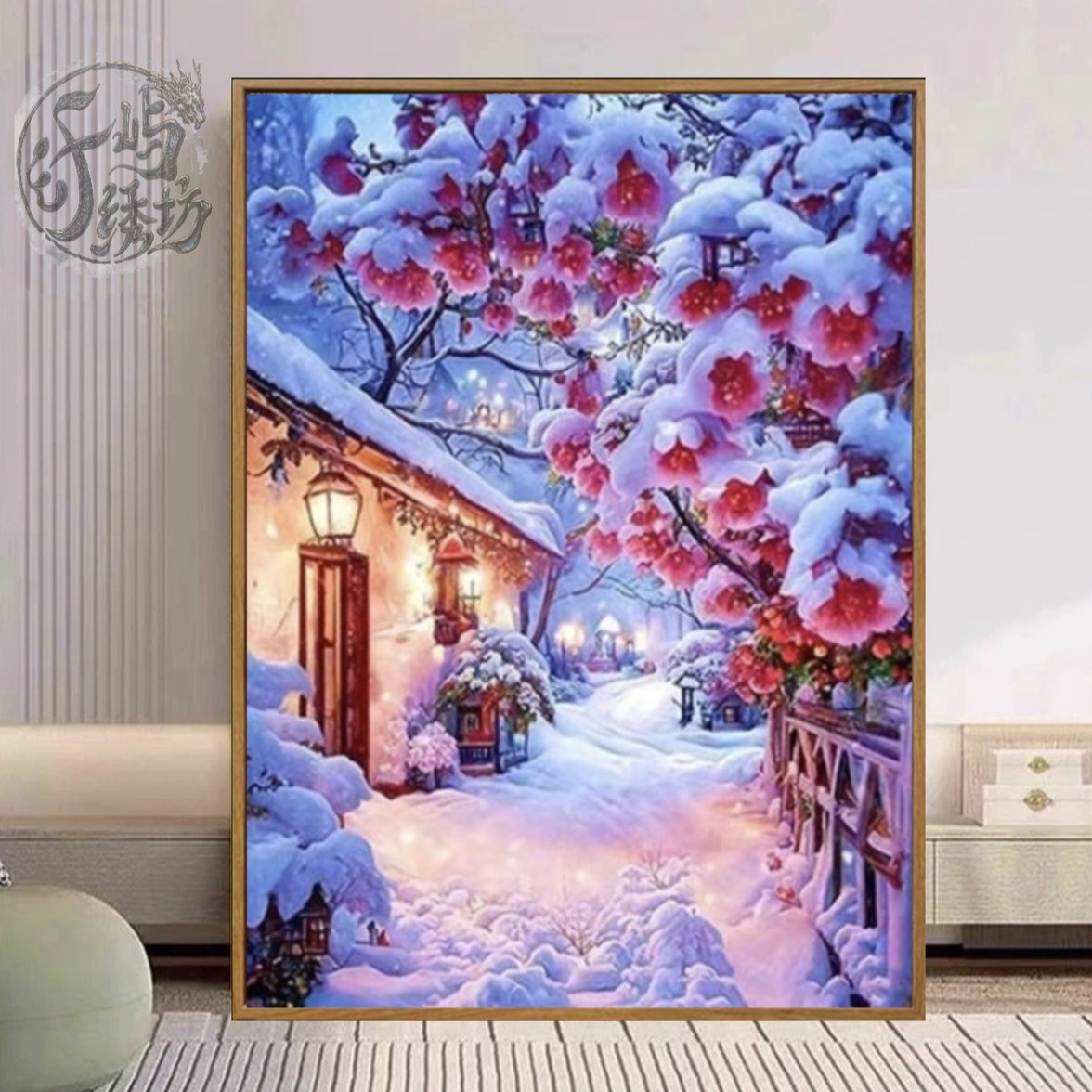 冬日小屋雪景十字绣新款高颜值ins唯美花卉线绣客厅卧室手工绣diy