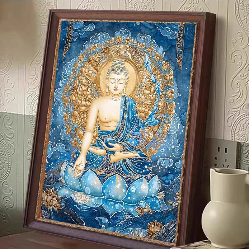 国风唐卡药师十字绣新款中式佛堂供奉画像线绣客厅卧玄关diy自绣