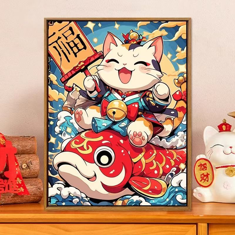 福气满满招财猫十字绣新款新年锦鲤喜庆线绣客厅卧玄关diy自己绣