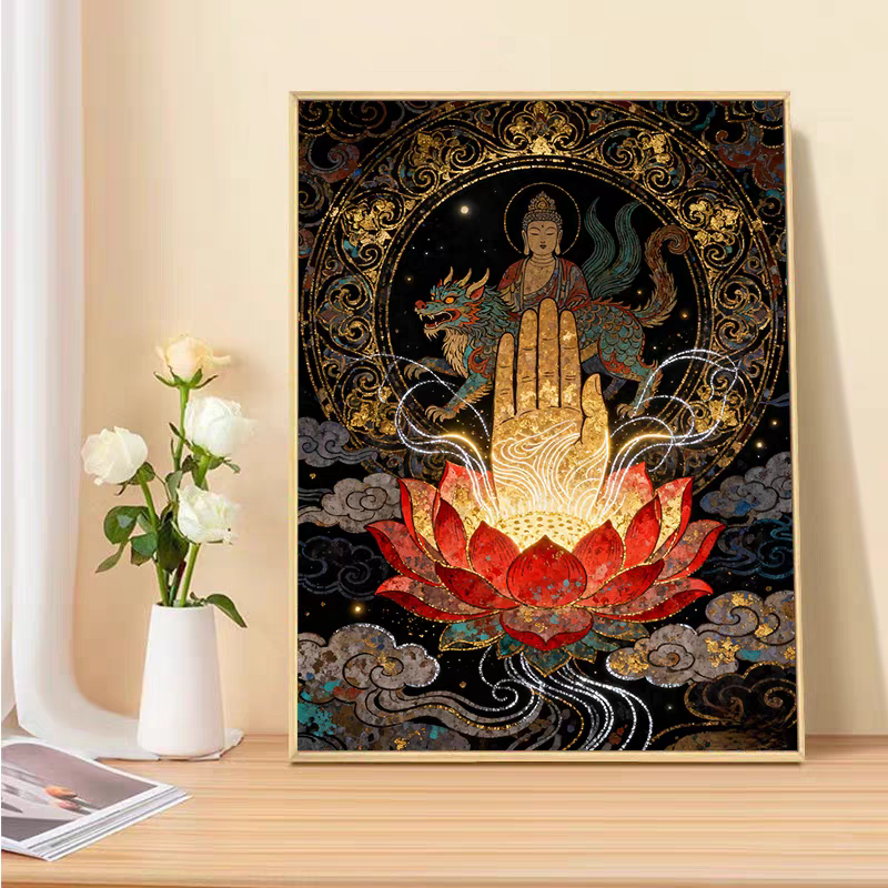 敦煌佛手莲花十字绣新款高颜值供奉佛像线绣客厅玄关手工diy小件