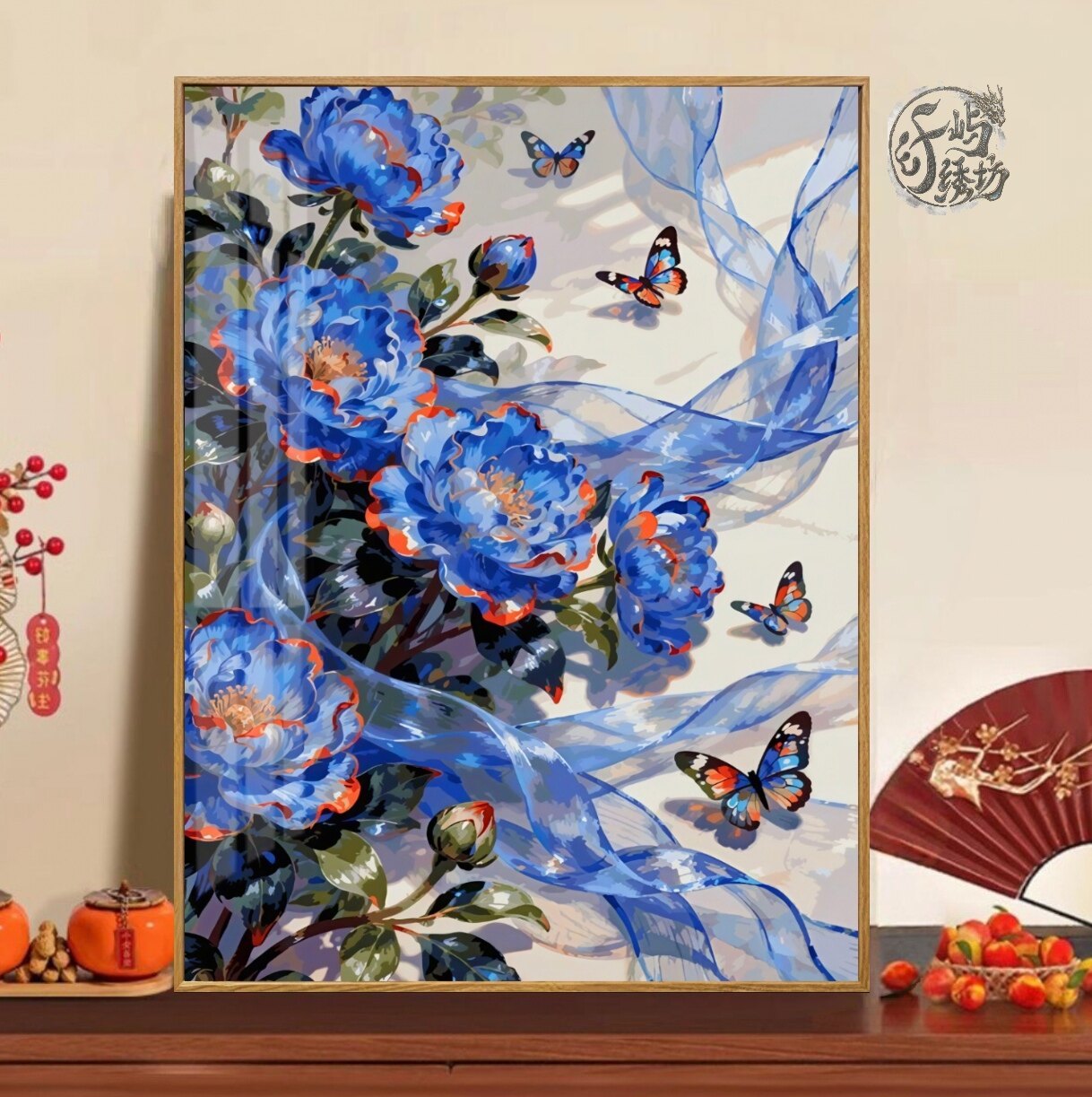 蓝调玫瑰十字绣新款高级感唯美花卉线绣客厅玄关手工diy自绣小件