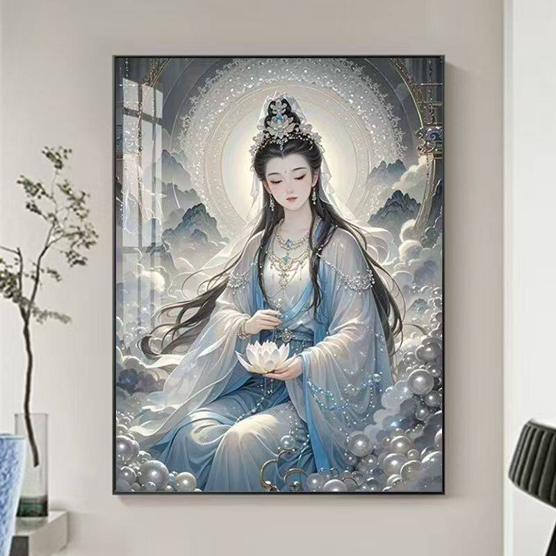 国风观音菩萨十字绣新款高颜值祈愿供奉画像线绣客厅玄关diy自绣