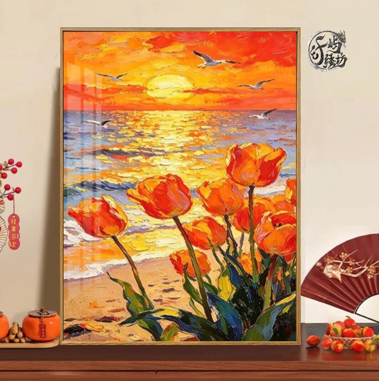 郁金香花海十字绣新款高级感海边艺术风景线绣客厅玄关diy自己绣