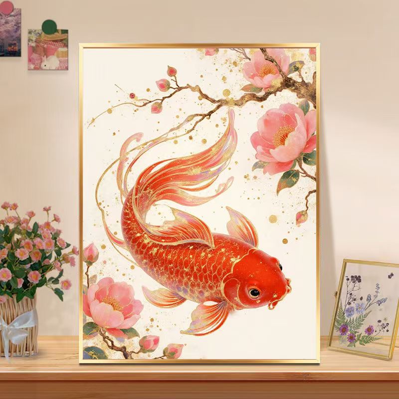桃花鲤鱼十字绣新款高颜值招财锦鲤治愈线绣客厅玄关手工diy刺绣