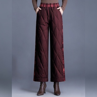 红色羽绒棉裤女款秋冬季防风裤外穿裤子2026新款直筒阔腿裤女裤子