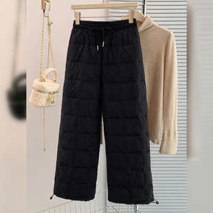 子 2025年外穿东北防寒加厚保暖显瘦直筒棉裤 黑色阔腿羽绒裤 女冬季