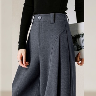 女秋冬新款 宽松阔腿长裤 加厚直筒裤 老钱风女款 子 灰色休闲裤 风琴裤