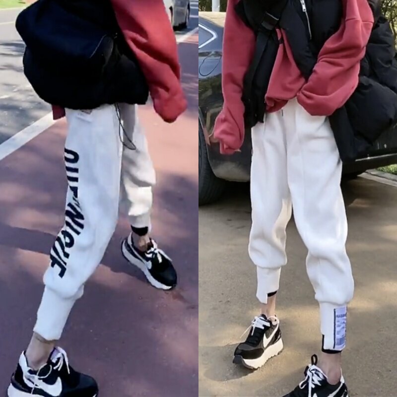 韩版束脚裤子女春秋季2026年新款今年流行超火白色字母运动裤卫裤